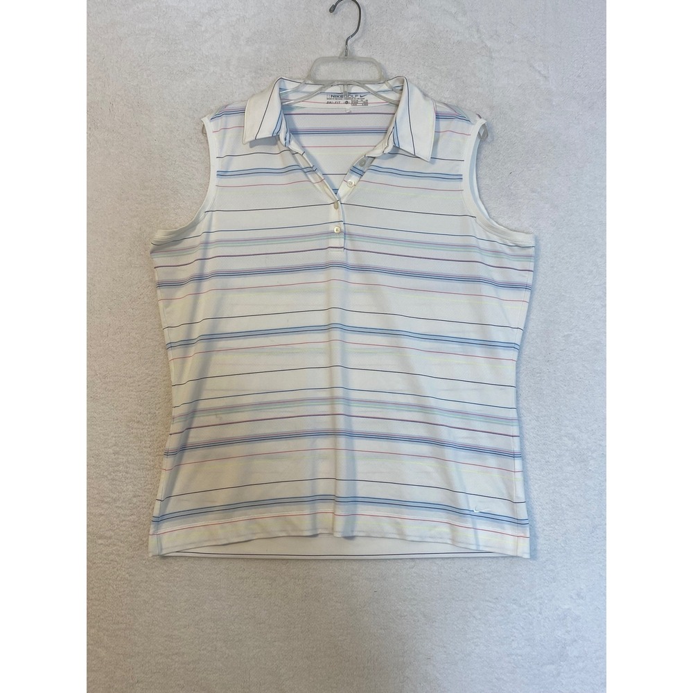Nike Golf Womens Dri-FIT Sleeveless Polo Shirt XL White Striped 359341-100